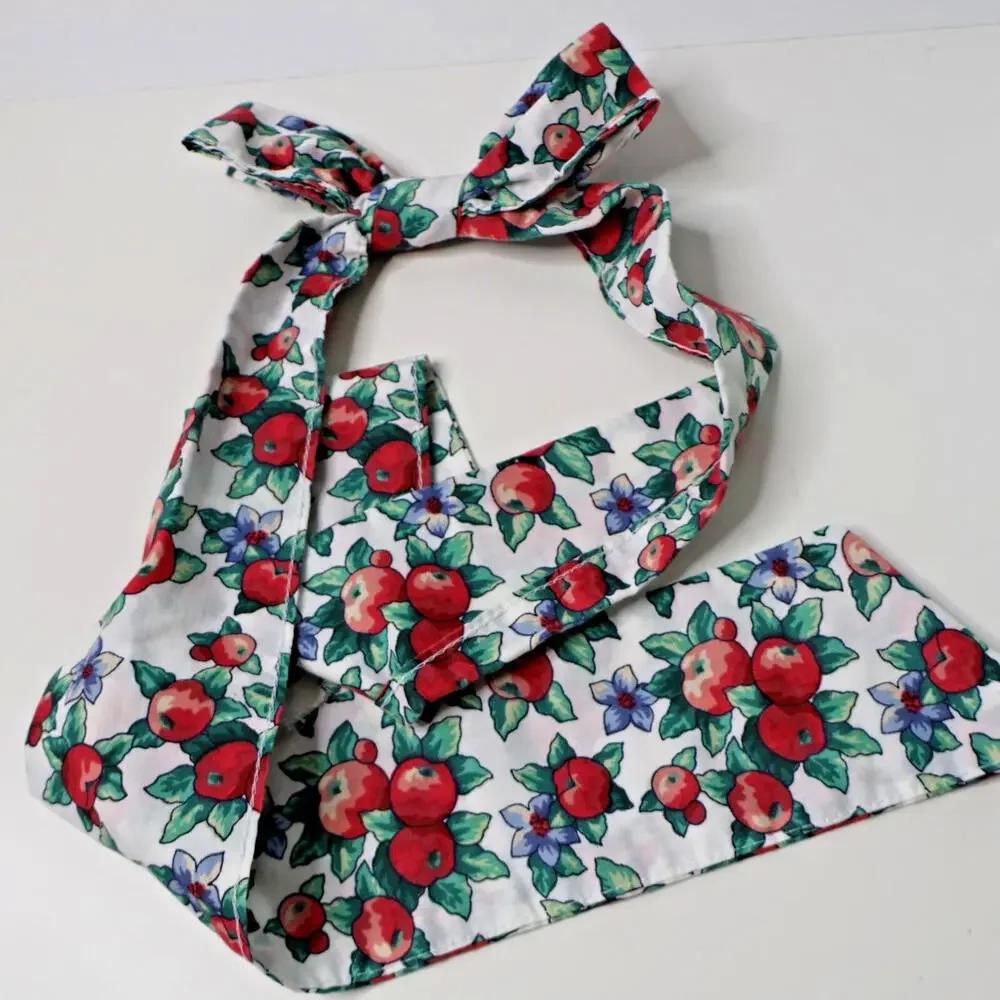 Vintage Apple Fruit Flower Print Head Tie Bow Wrap Scarf Retro VTG Cute Feminine